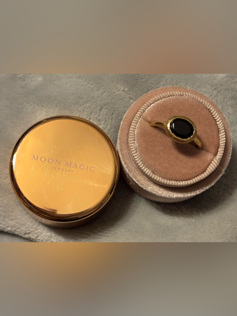 Moon Magic Gold Ring with Black Stone